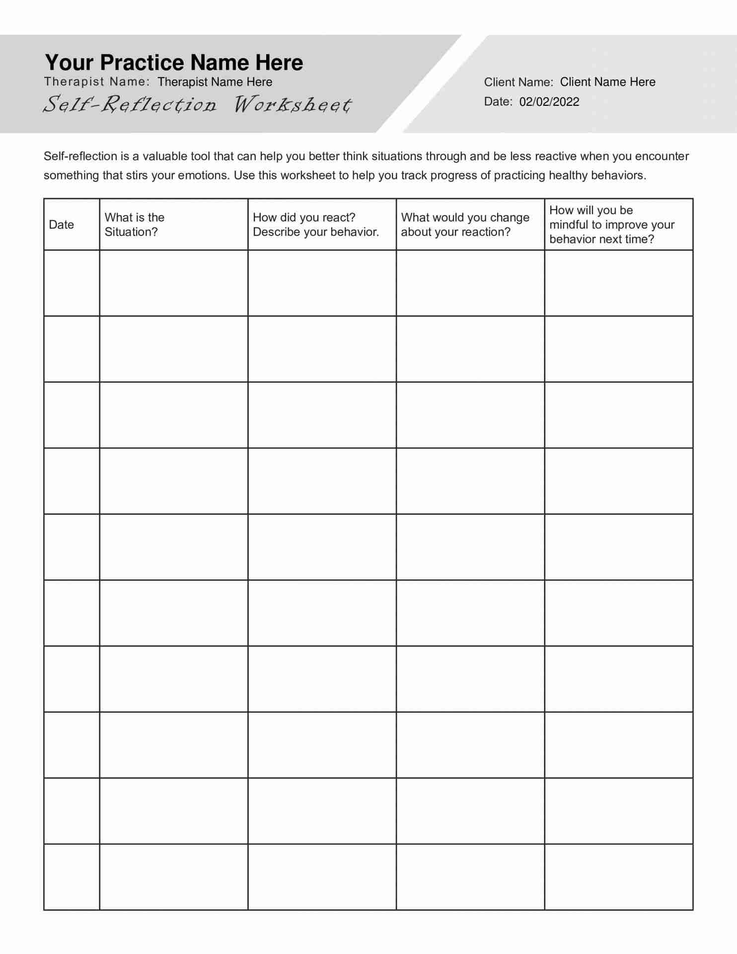 self reflection worksheet pdf