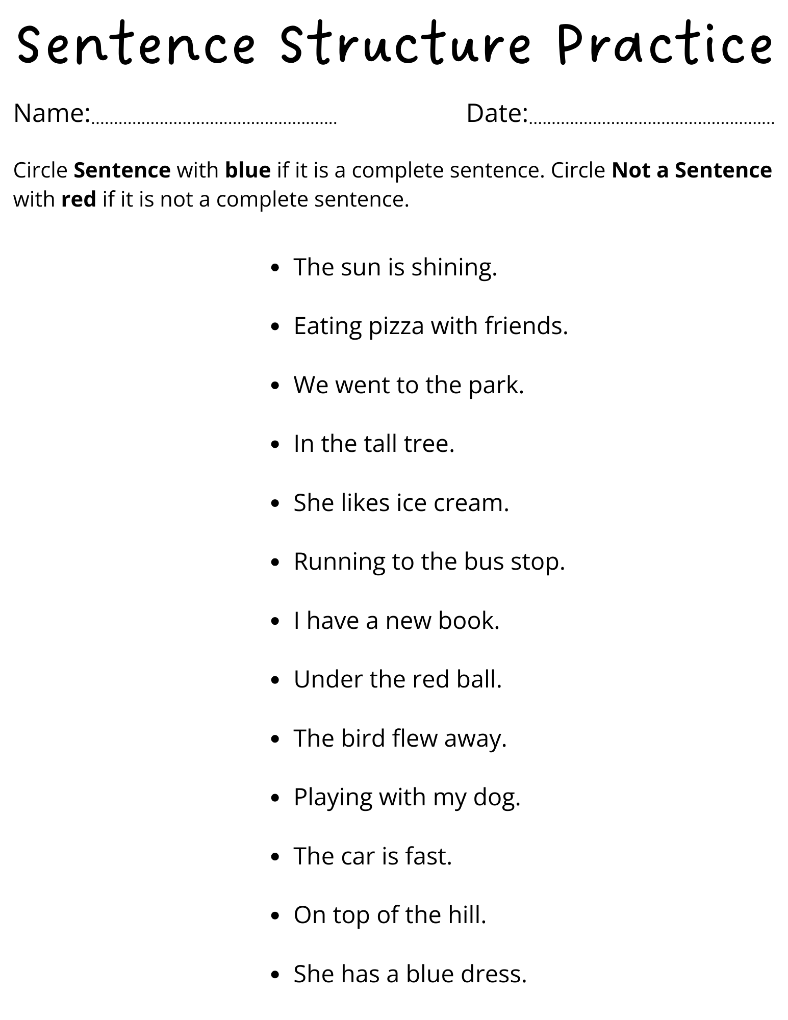 Sentence And Non Sentence Worksheet For Grade 1 Made By Teachers Sentence And Non Sentence Worksheet For Grade 1 Made By Teachers