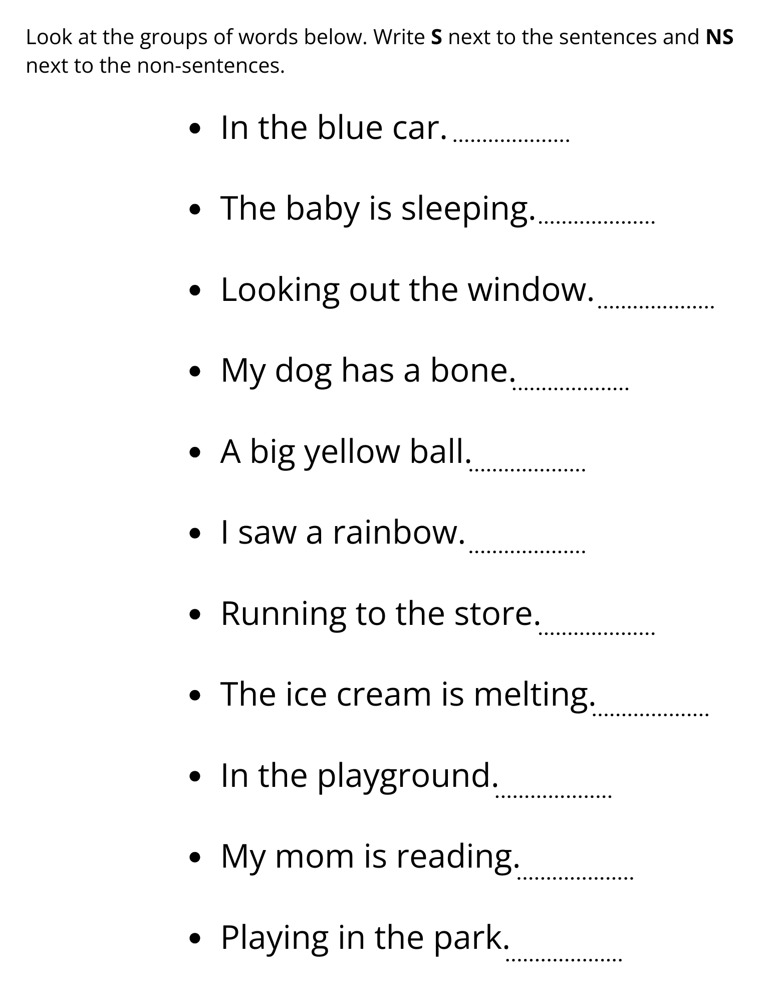 grade 1 writing sentences worksheets pdf