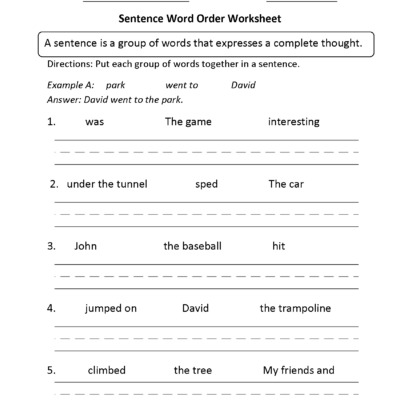 Sentence Structure Worksheets Sentence Building Worksheets