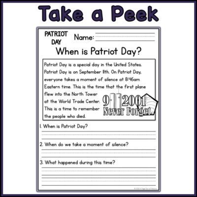 September 11th 9 11 Patriot Day Holidays Reading Comprehension Worksheets Library