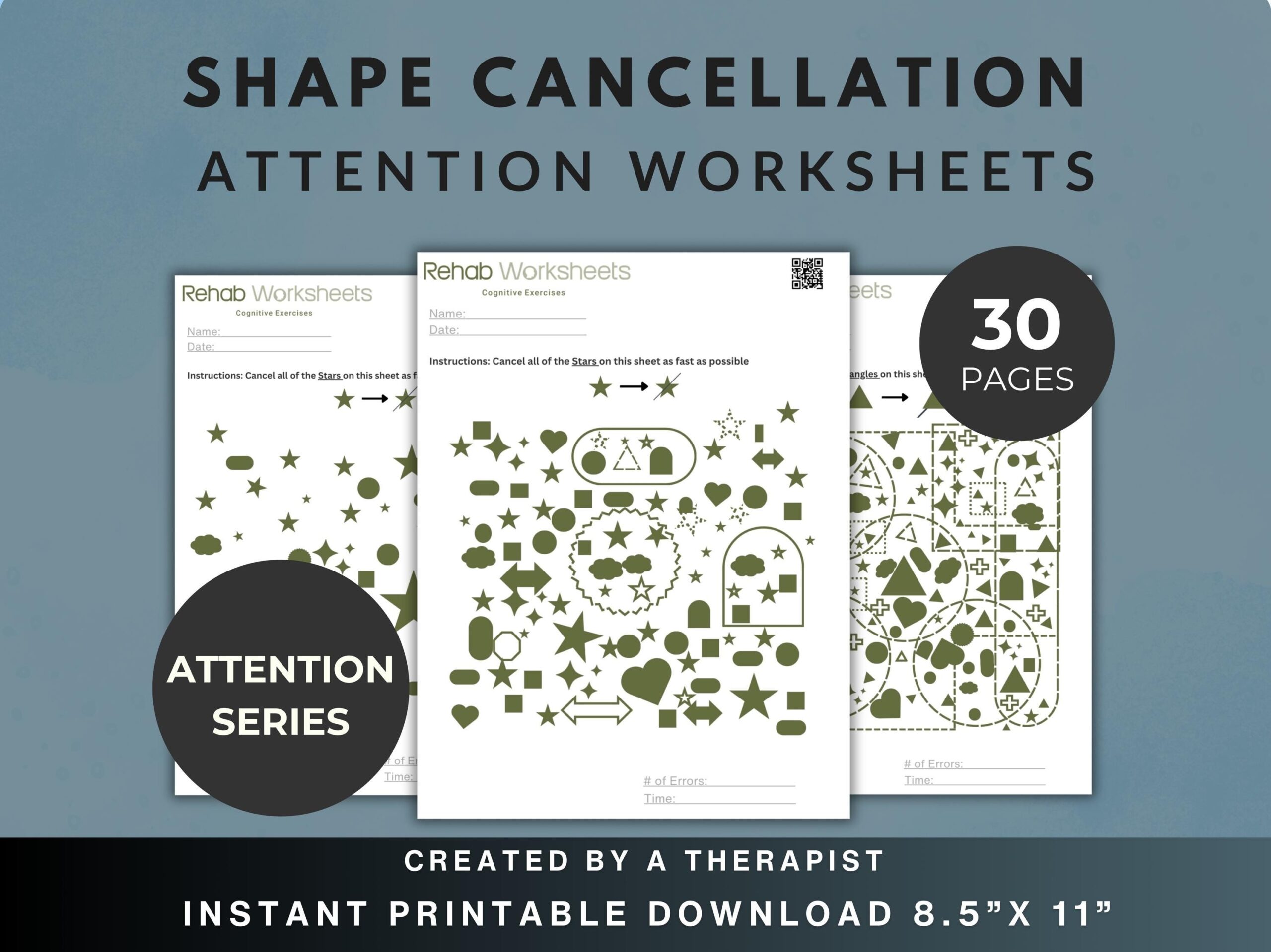 Shape Cancellation Task Bundle 30 Worksheets Attention Worksheets Cognitive Exercise PDF For Stroke TBI Brain Injury Therapy Etsy
