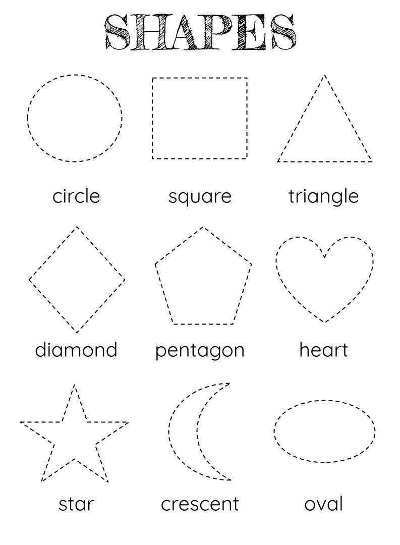 Shape Tracing Worksheet Montessori Shapes For Preschool Kindergarten PDF Etsy