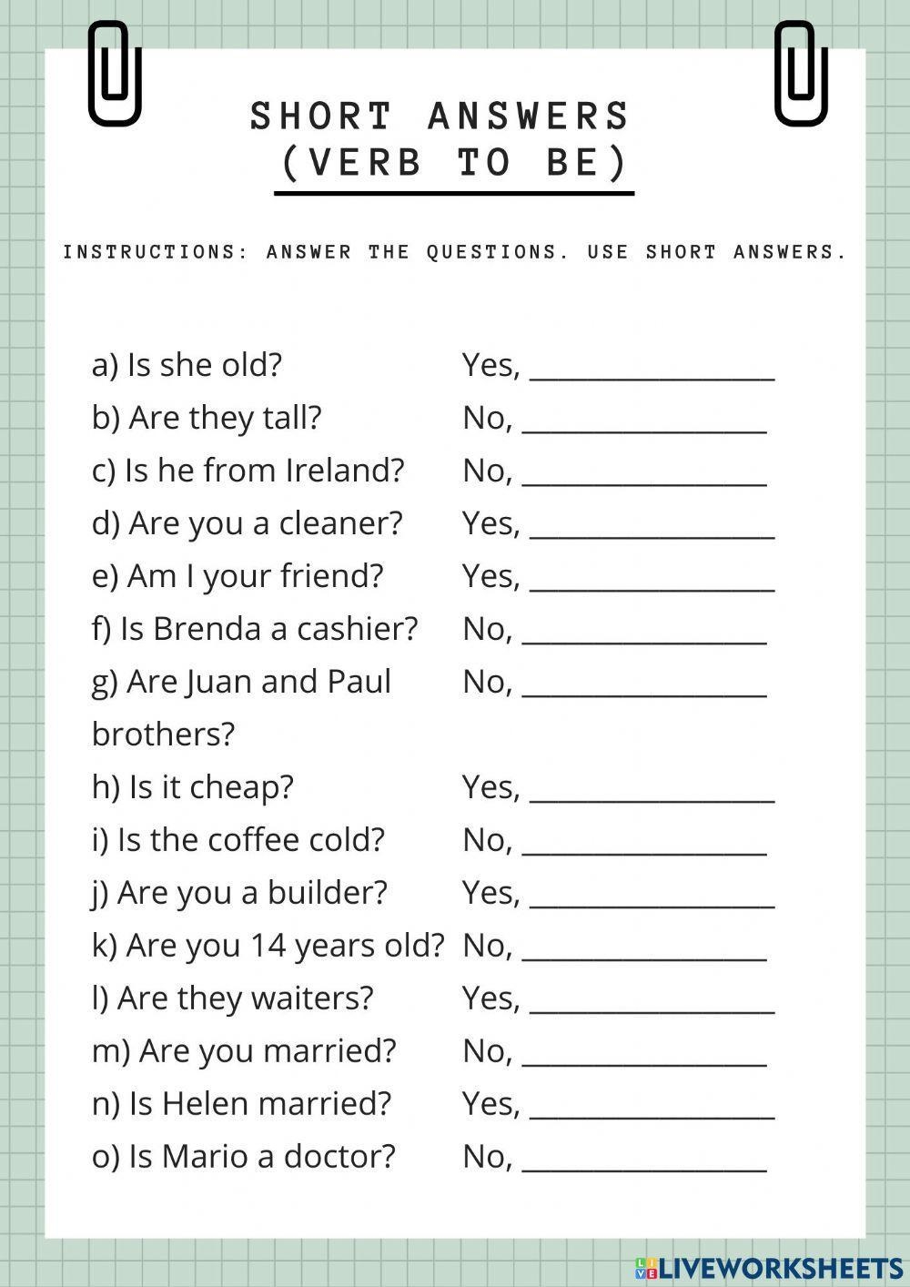 Short Answers Free Worksheet Worksheets Library