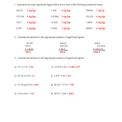 Sig Fig Worksheet KEY Answer Key For Practice On Significant Figures Studocu