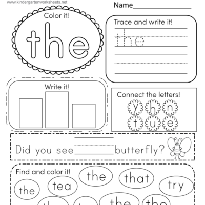 Sight Word the Worksheet Free Printable Digital PDF