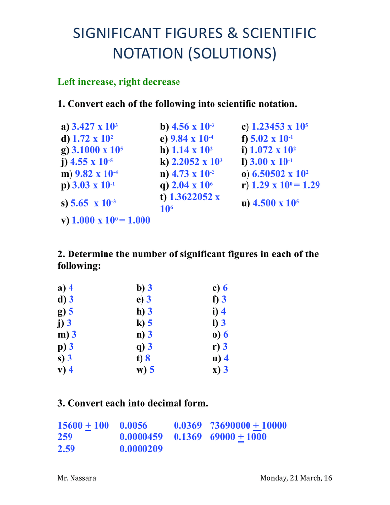 Significant Figures Scientific Notation Worksheet