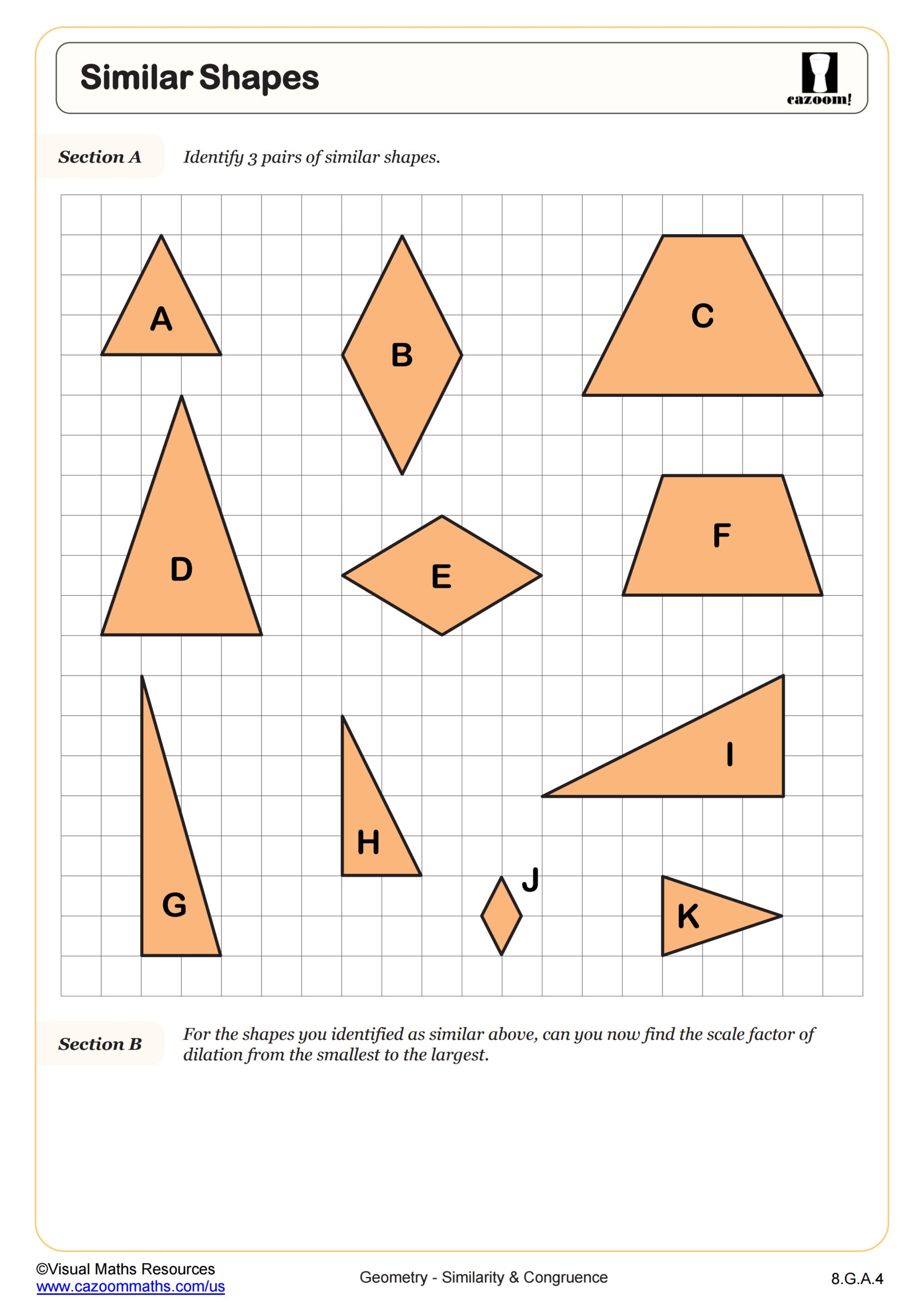 Similar Shapes Worksheet 8th Grade PDF Worksheets Cazoom Math