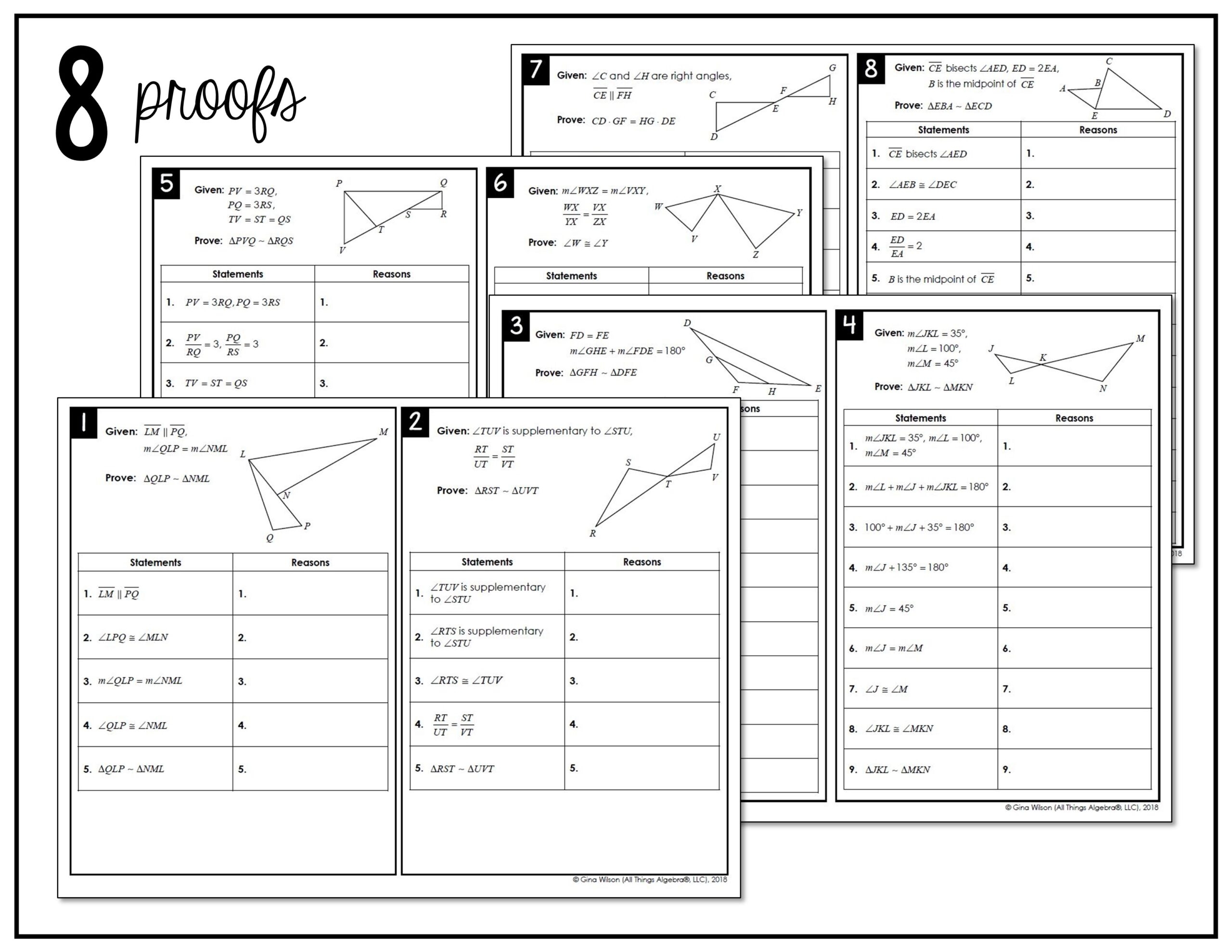 Similar Triangle Proofs Peel Stick Activity All Things Algebra 