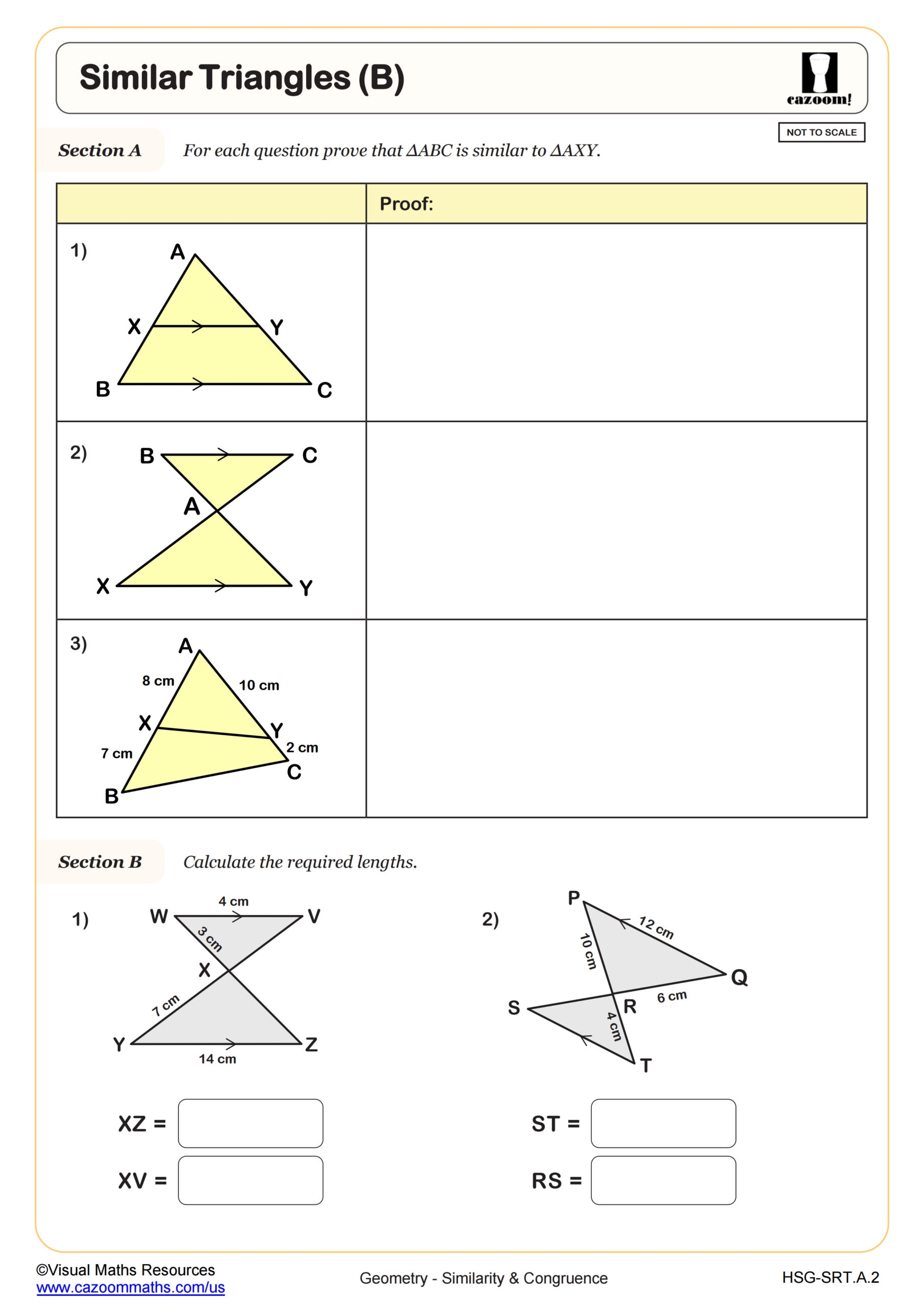 Similar Triangles A Worksheet PDF Printable Geometry Worksheet Cazoom Math