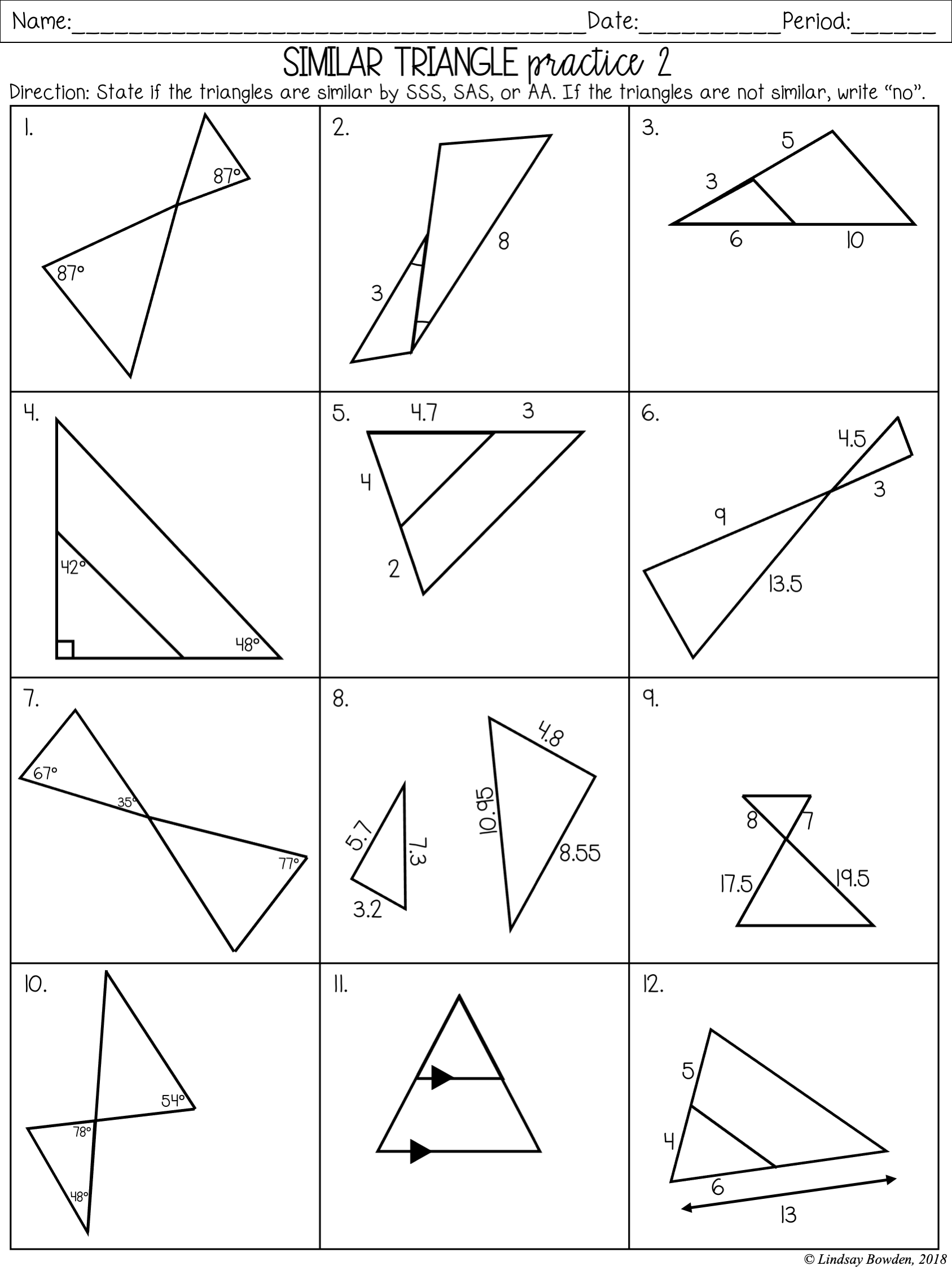 Similar Triangles Notes And Worksheets Lindsay Bowden Worksheets Library