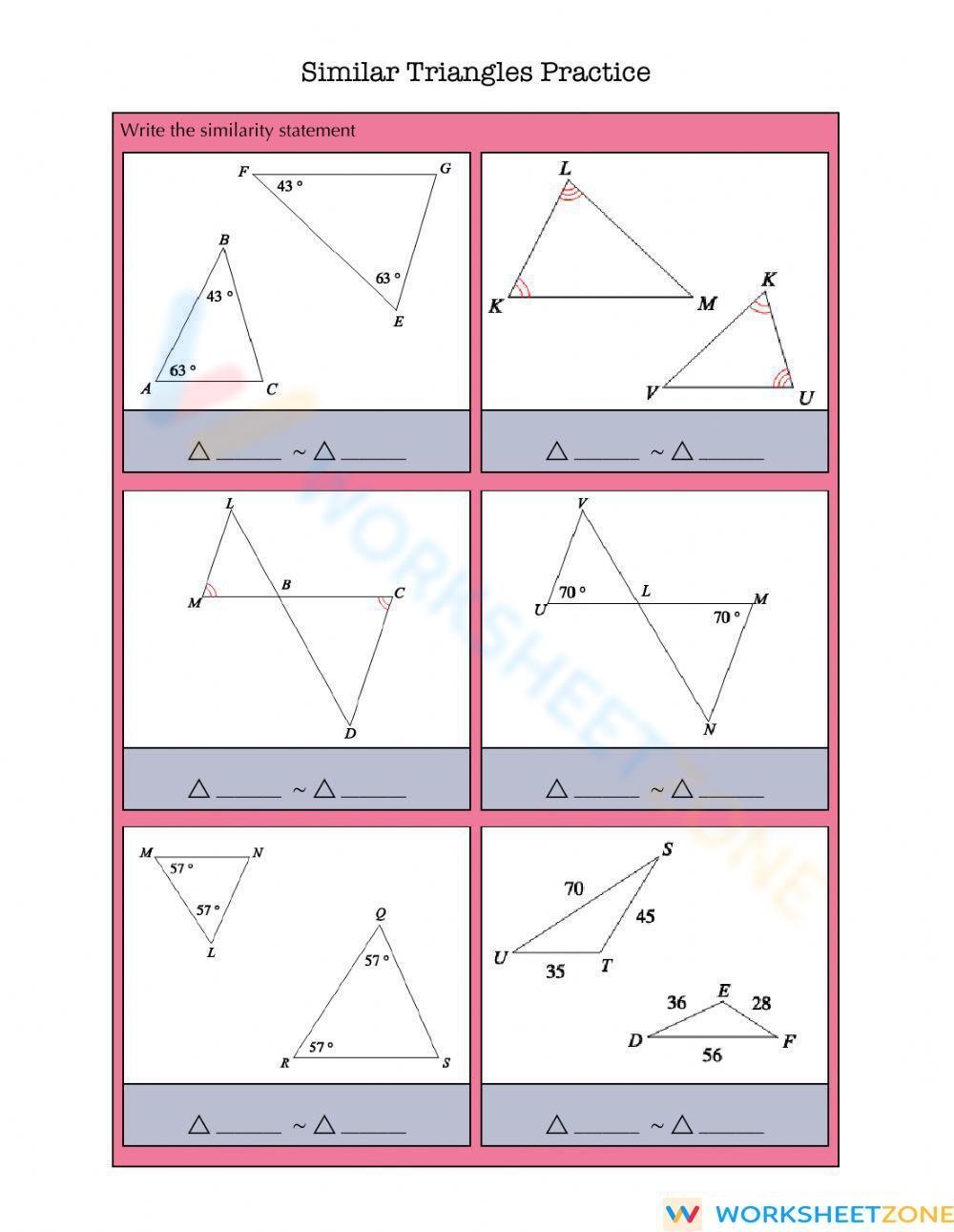 Similar Triangles Practice Problems Worksheet