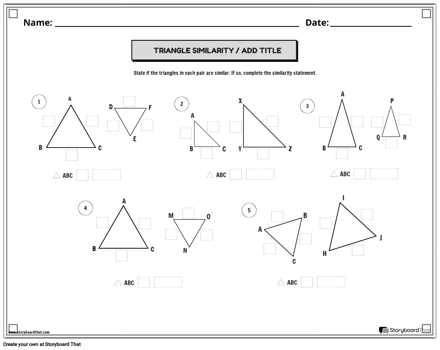 similar triangles worksheet pdf
