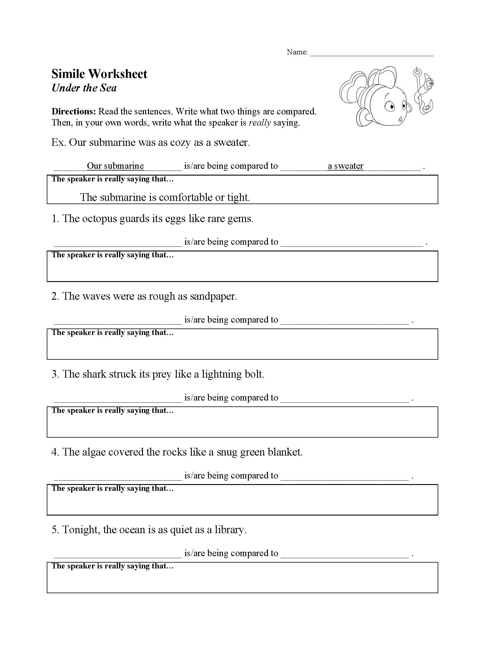 Simile Worksheet Figurative Language Activity