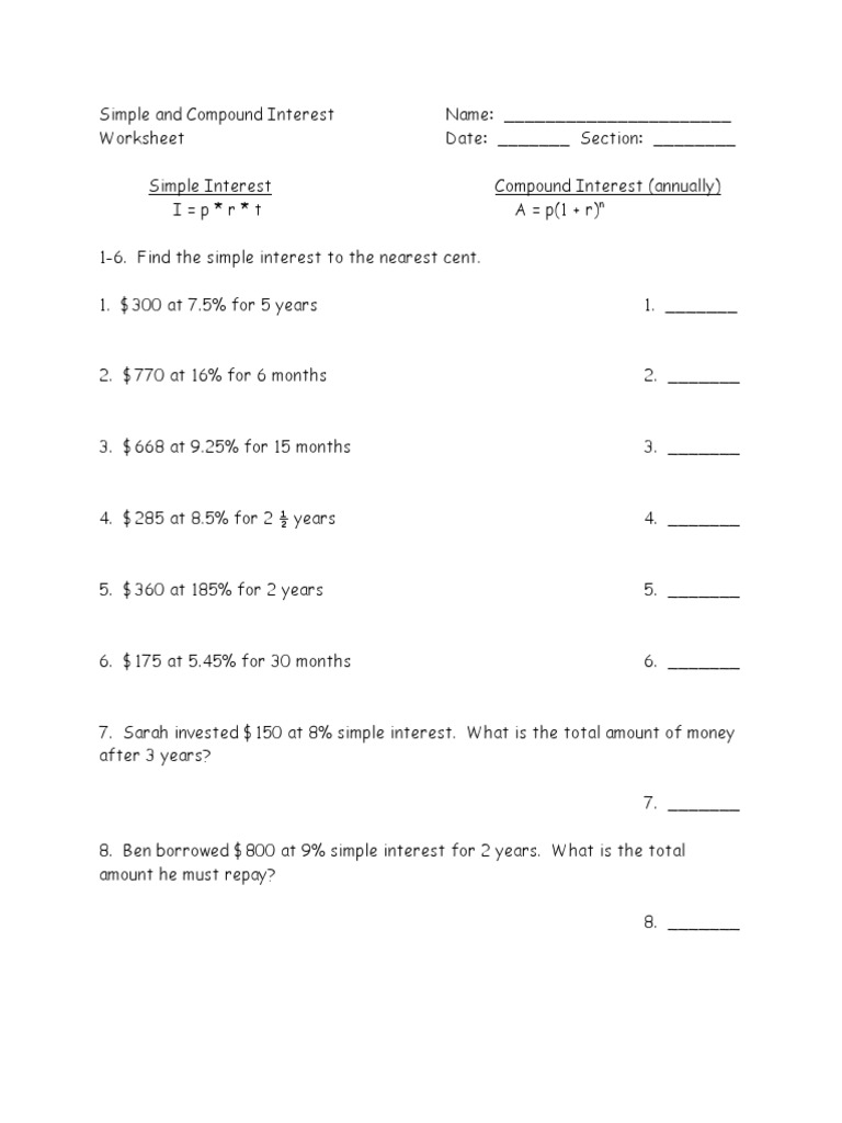 Simple And Compound Interest Worksheet PDF Worksheets Library Simple And Compound Interest Worksheet PDF Worksheets Library