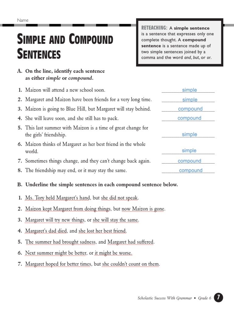 compound sentences worksheet pdf
