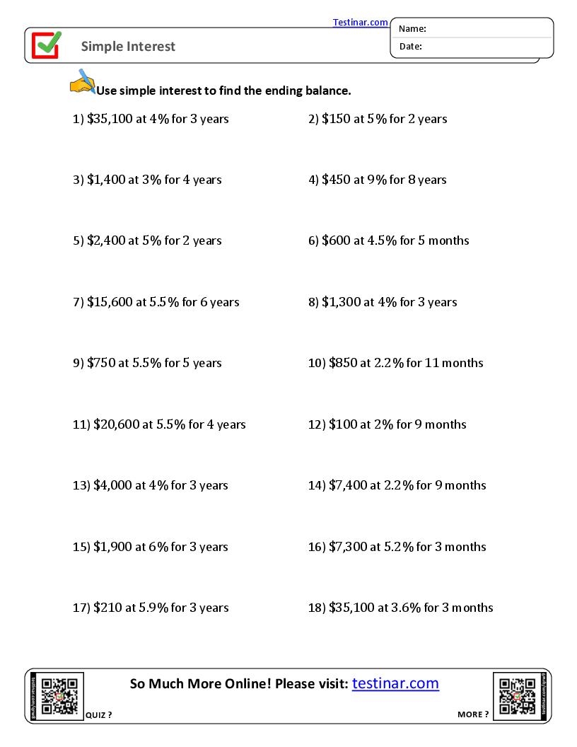 Simple Interest Worksheets Worksheets Library