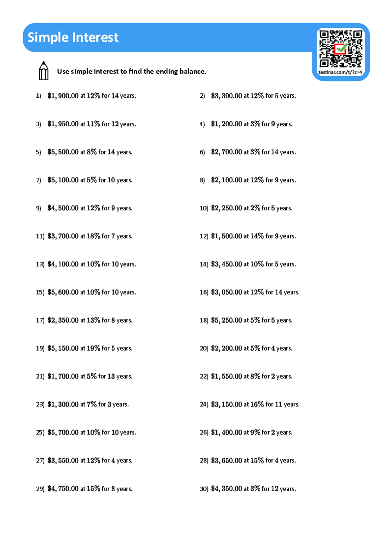 simple interest worksheet pdf