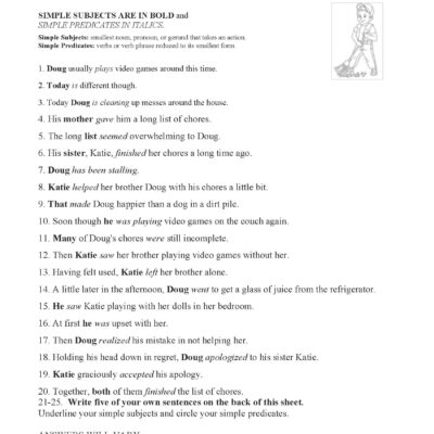 Simple Subjects And Predicates Worksheet 1 Answers