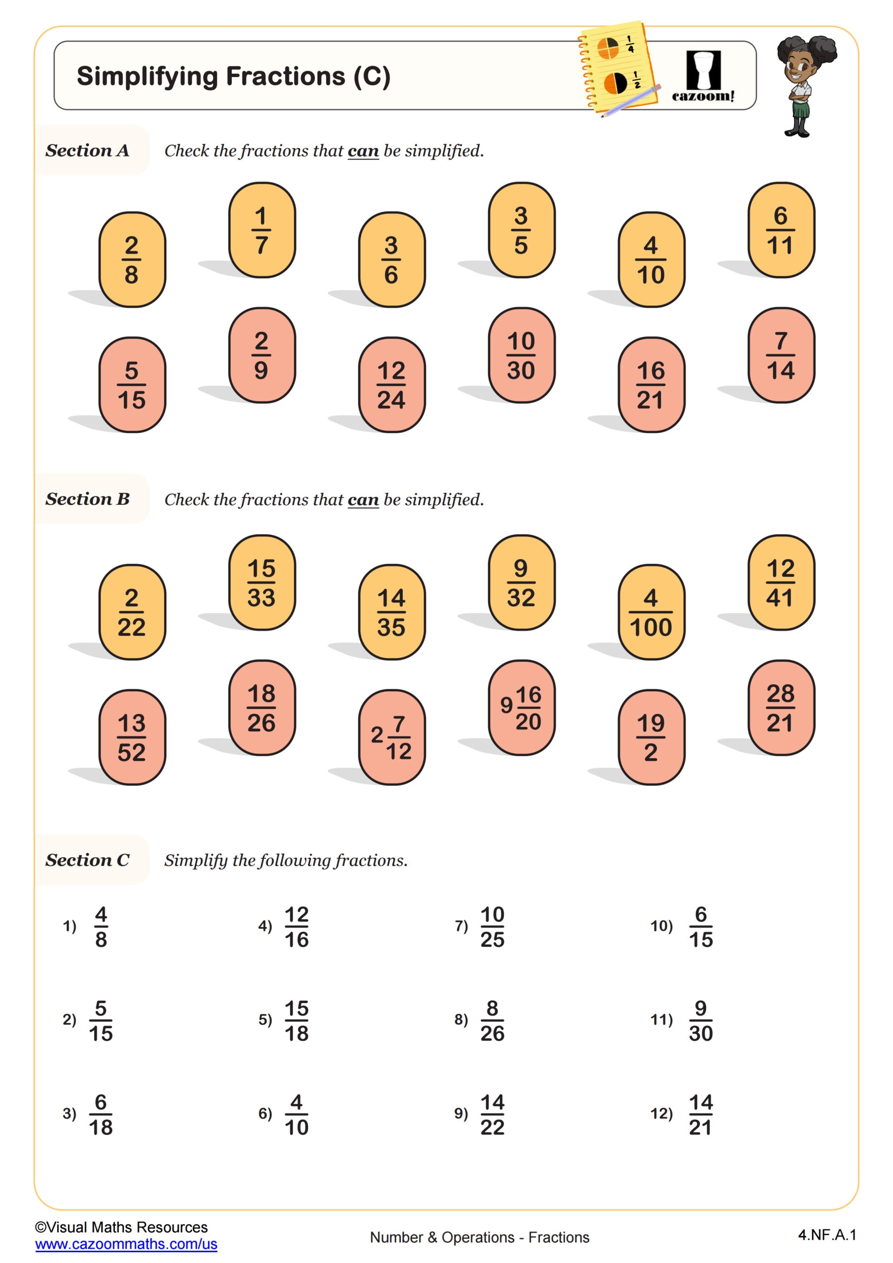 Simplifying Fractions C Worksheet Fun And Engaging 4th Grade PDF Worksheets Cazoom Math Simplifying Fractions C Worksheet Fun And Engaging 4th Grade PDF Worksheets Cazoom Math