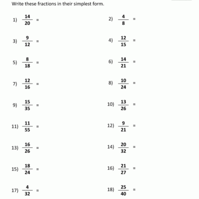 Simplifying Fractions Worksheet