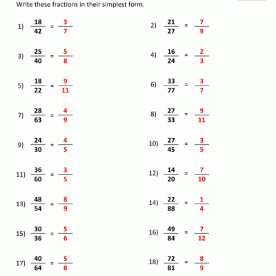 Simplifying Fractions Worksheet