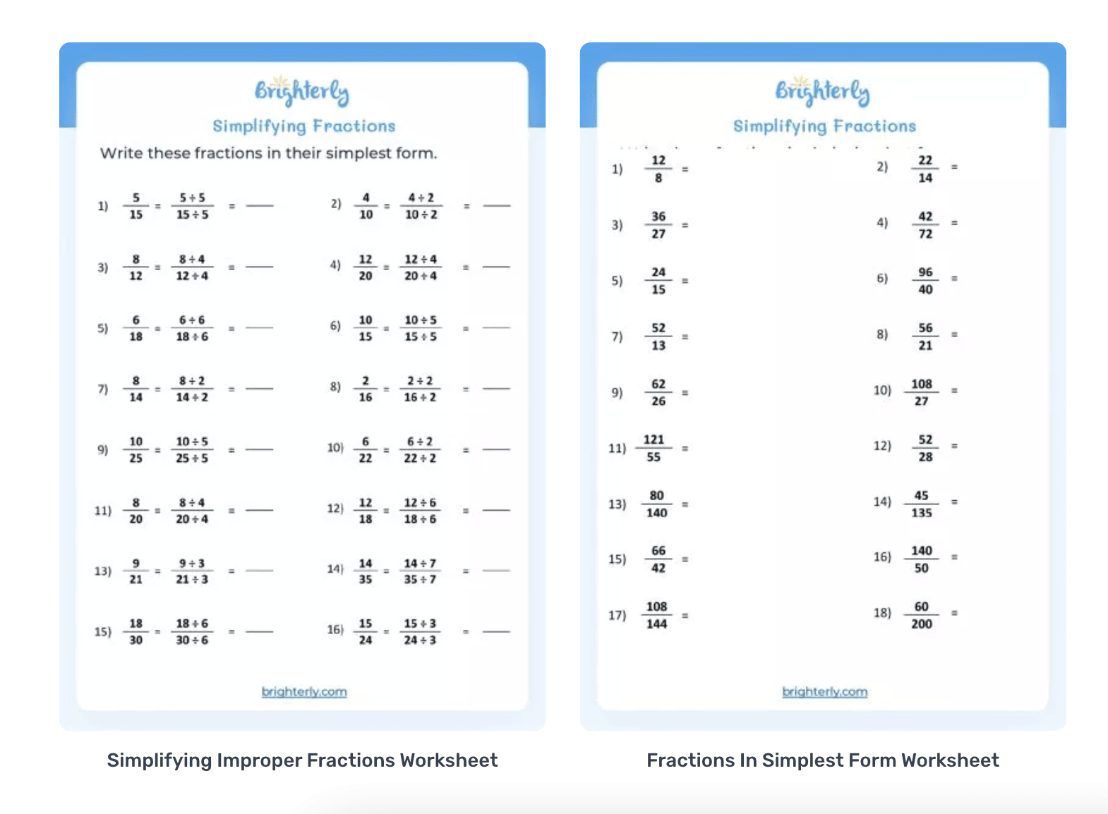 Simplifying Fractions Worksheets Simplifying Fractions Worksheets