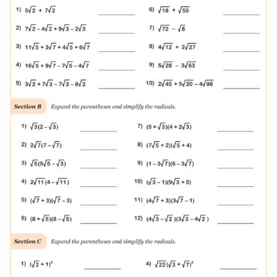Simplifying Radicals C Worksheet Fun And Engaging Algebra I PDF Worksheets Cazoom Math