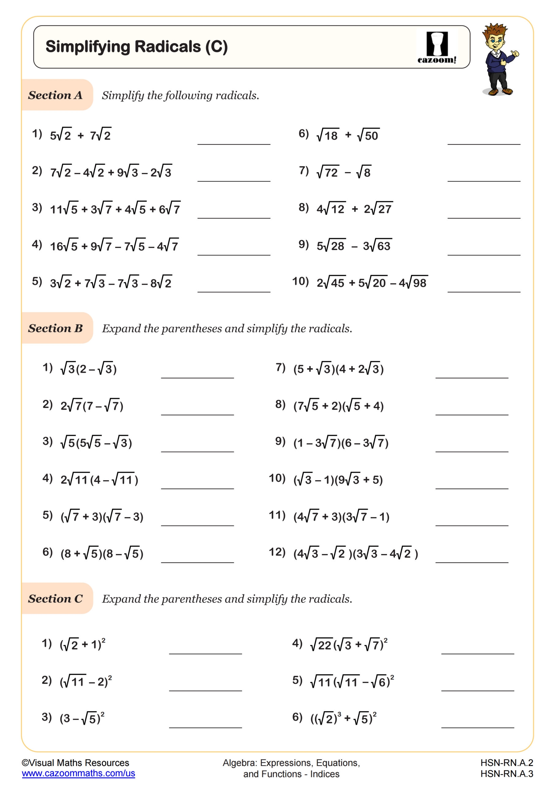 Simplifying Radicals C Worksheet Fun And Engaging Algebra I PDF Worksheets Cazoom Math Simplifying Radicals C Worksheet Fun And Engaging Algebra I PDF Worksheets Cazoom Math
