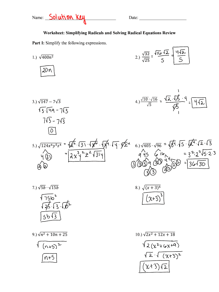 Simplifying Radicals Worksheet With Answers Pdf Fill Online Printable Fillable Blank PdfFiller