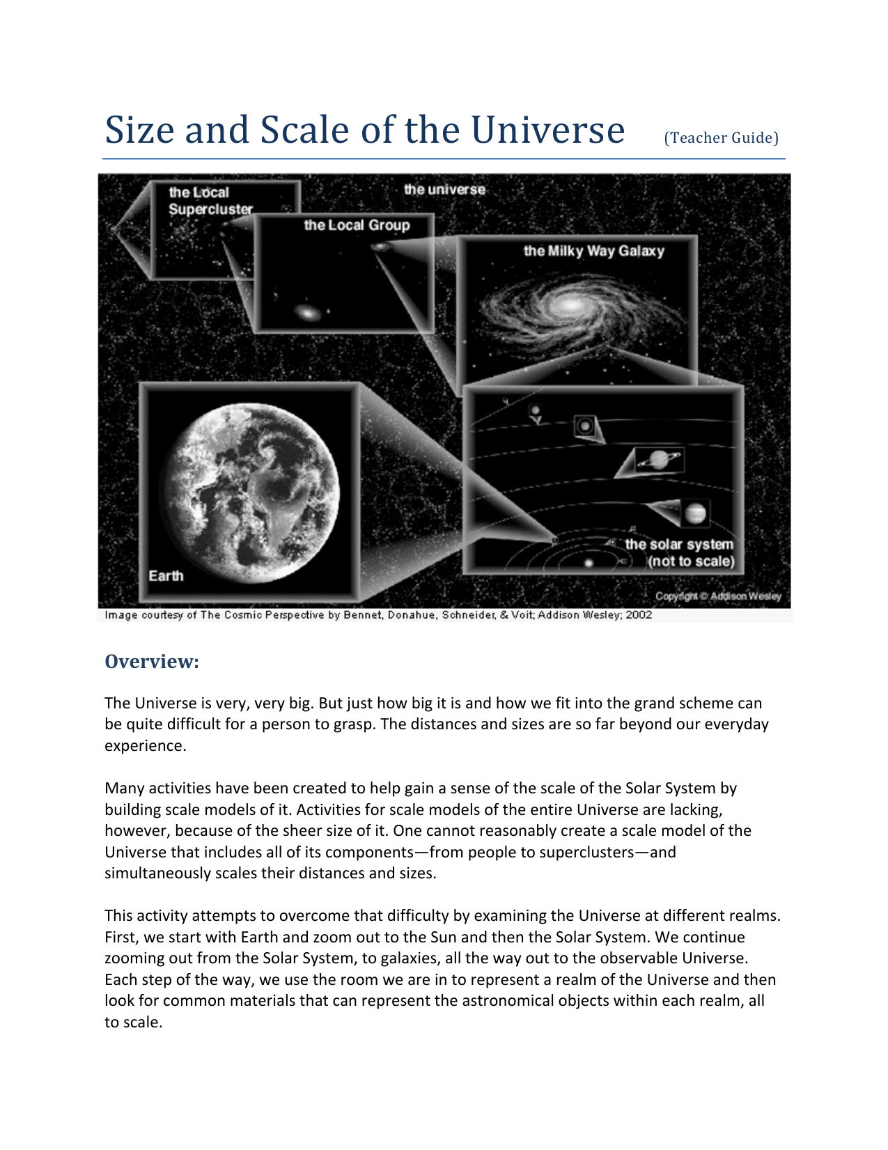 Size And Scale Of The Universe Teacher Guide