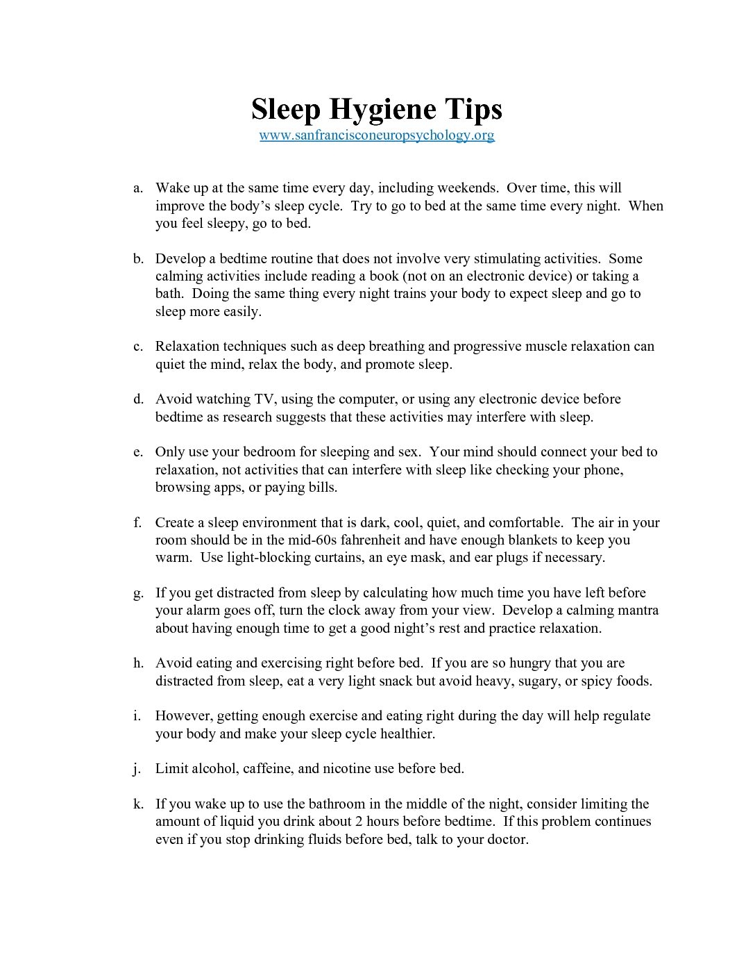 Sleep Hygiene Tips docx San Francisco Neuropsychology PC