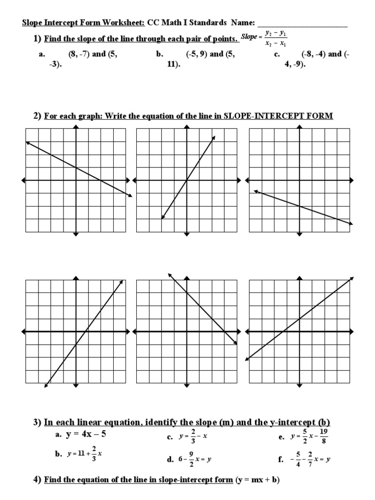 Slope And Slope Intercept Form Worksheet PDF Equations Worksheets Library Slope And Slope Intercept Form Worksheet PDF Equations Worksheets Library