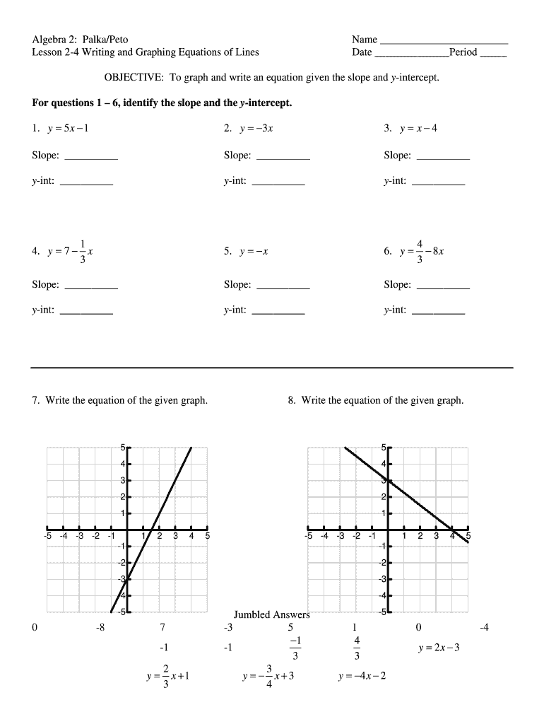 slope intercept form worksheet with answers slope intercept form worksheet with answers