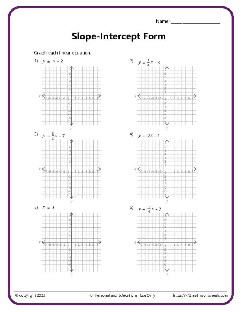 slope-intercept form worksheets with answers slope-intercept form worksheets with answers