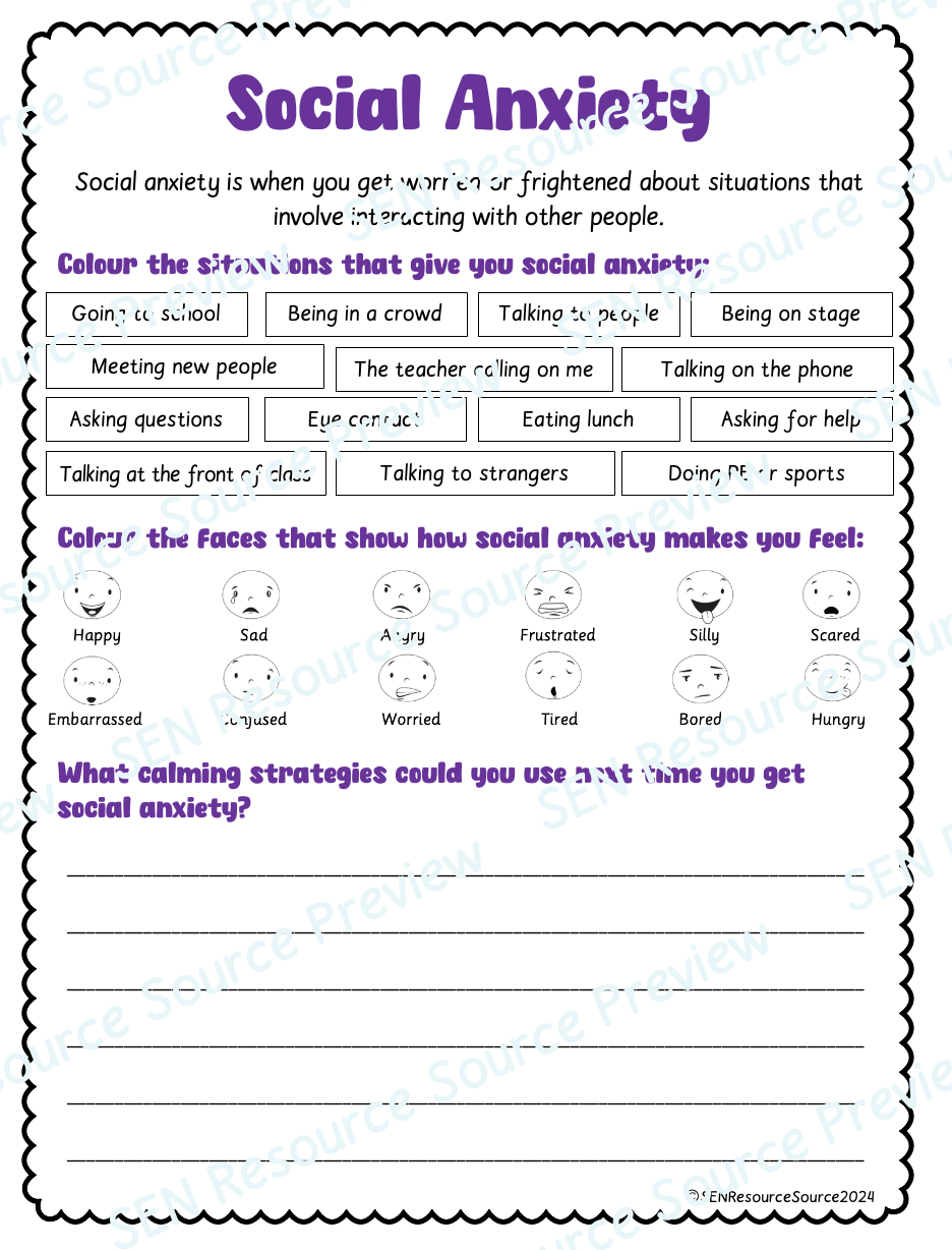 Social Anxiety Worksheet Worksheets Library