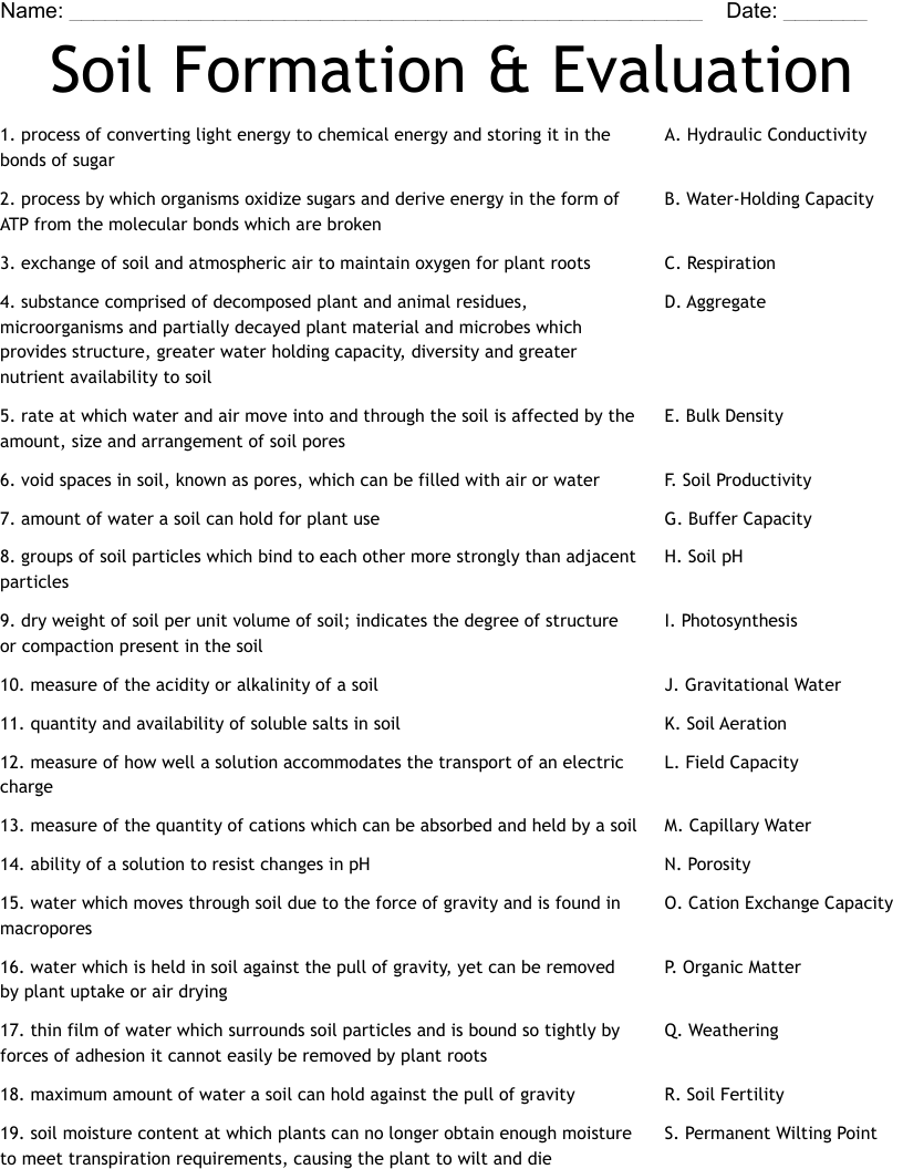 Soil Formation Evaluation Worksheet WordMint Soil Formation Evaluation Worksheet WordMint