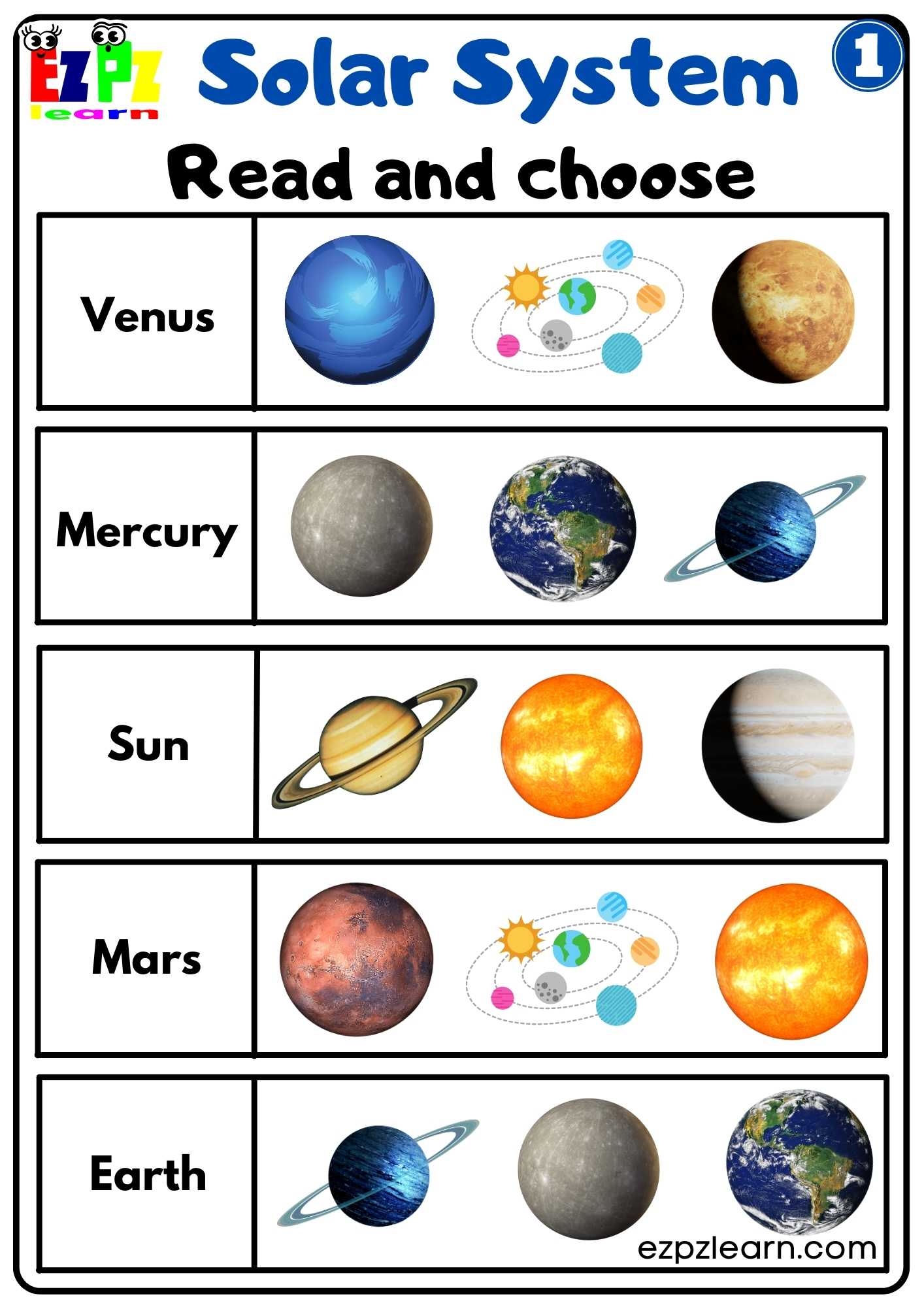 Solar System Read And Choose Worksheet 1 For Kids Ezpzlearn Solar System Read And Choose Worksheet 1 For Kids Ezpzlearn