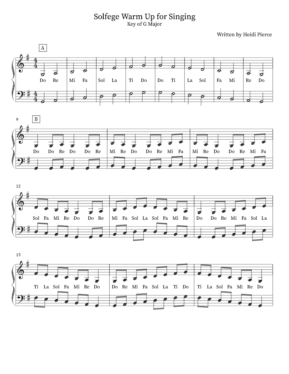 Solfege Warm Up For Singing Key Of G Major By Heidi Pierce Sheet Music For Unison Choir At Sheet Music Direct