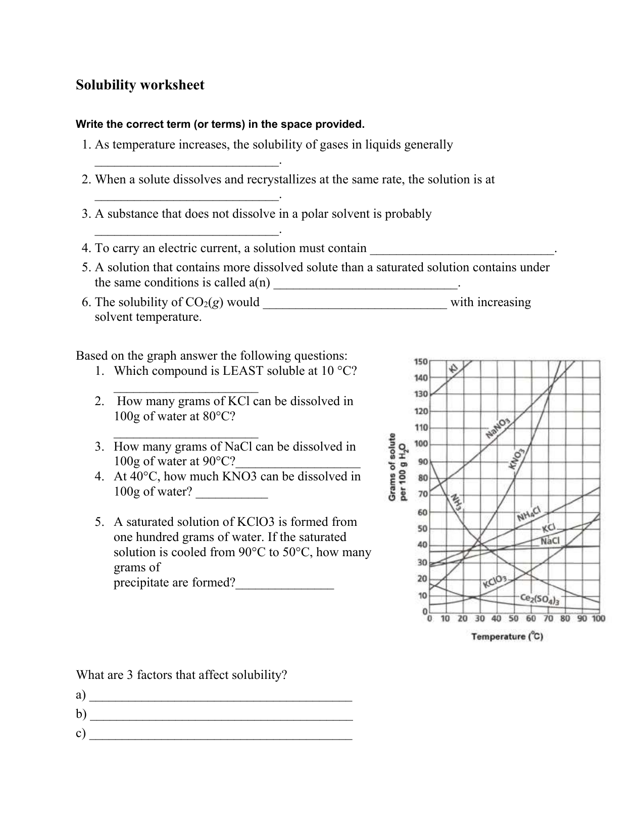 Solubility Worksheet Chemistry Practice Problems Solubility Worksheet Chemistry Practice Problems