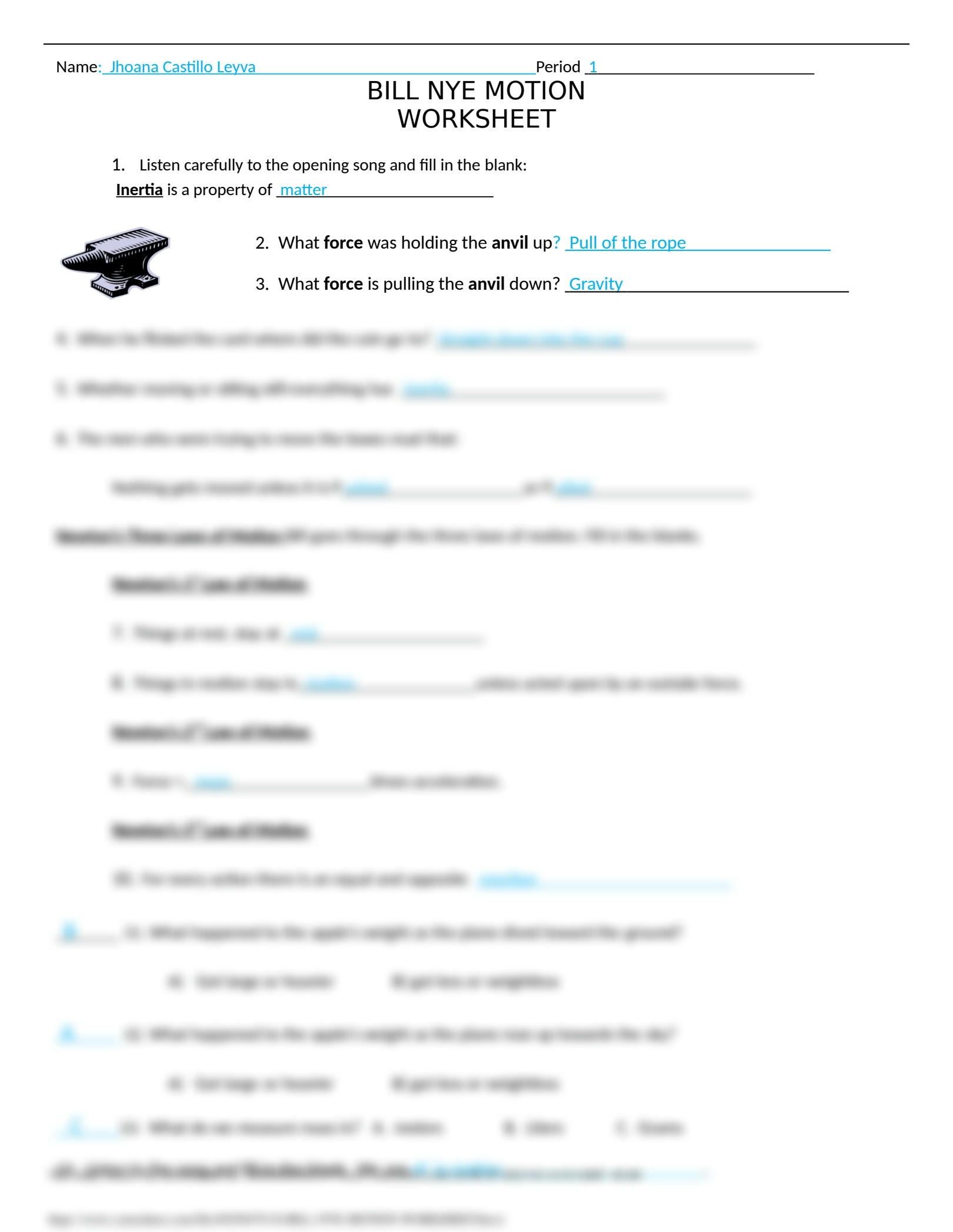 bill nye motion worksheet answers