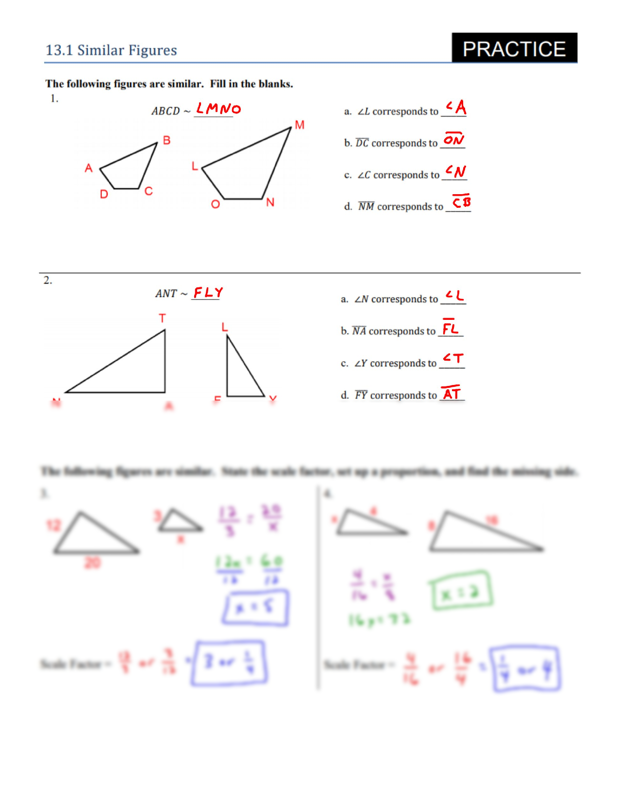 SOLUTION 13 1 Similar Figures Practice Solutions Studypool Worksheets Library