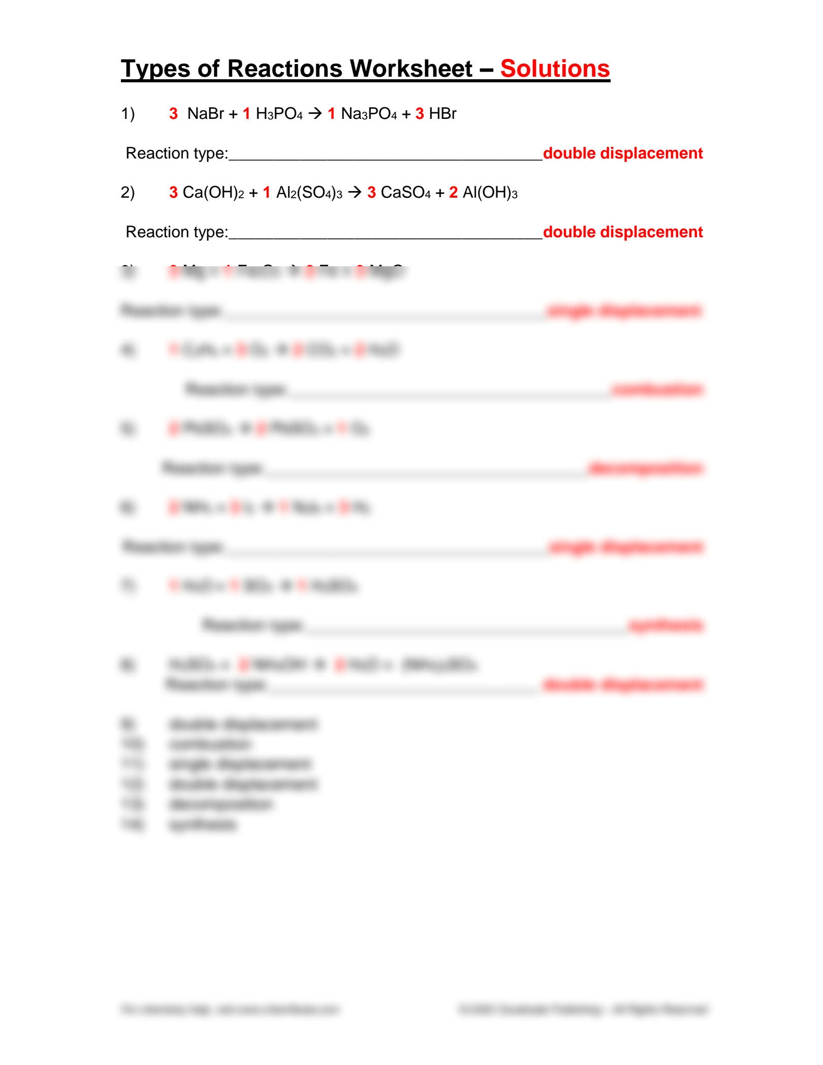 SOLUTION Activitytypesofreactions Worksheet Answers Studypool Worksheets Library