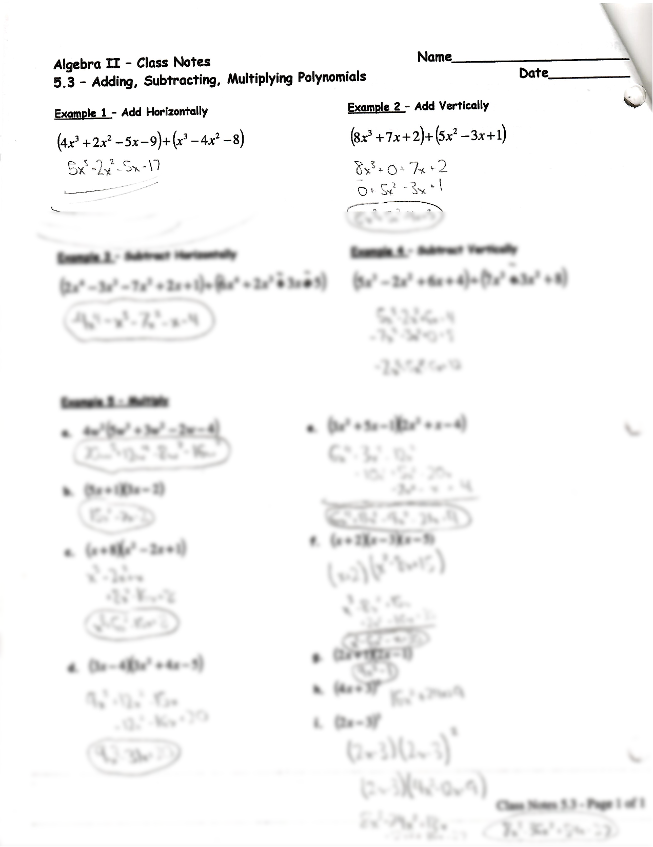 SOLUTION Algebra 2 Adding Subtracting Multiplying Polynomials Worksheets Library