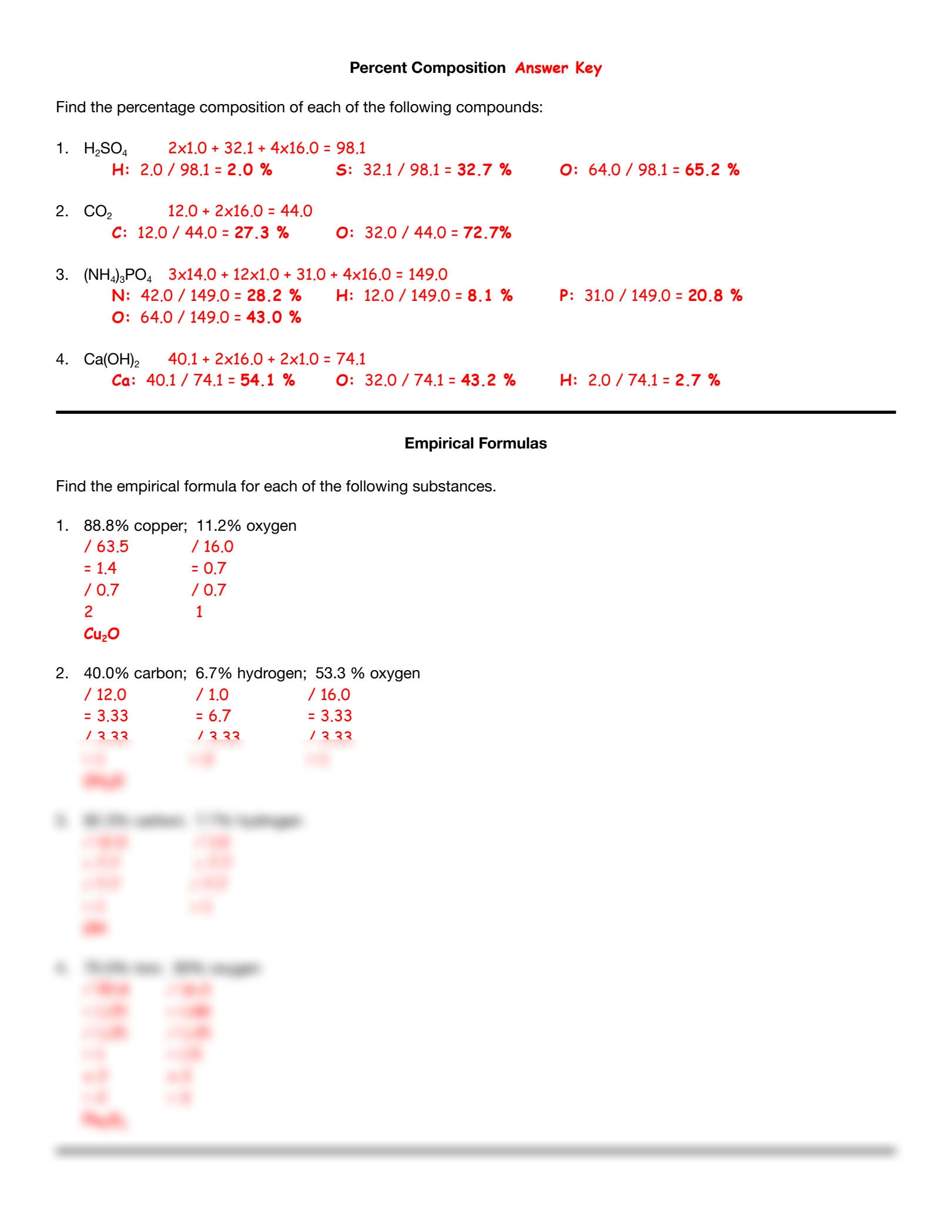 percentage composition worksheet answer key percentage composition worksheet answer key