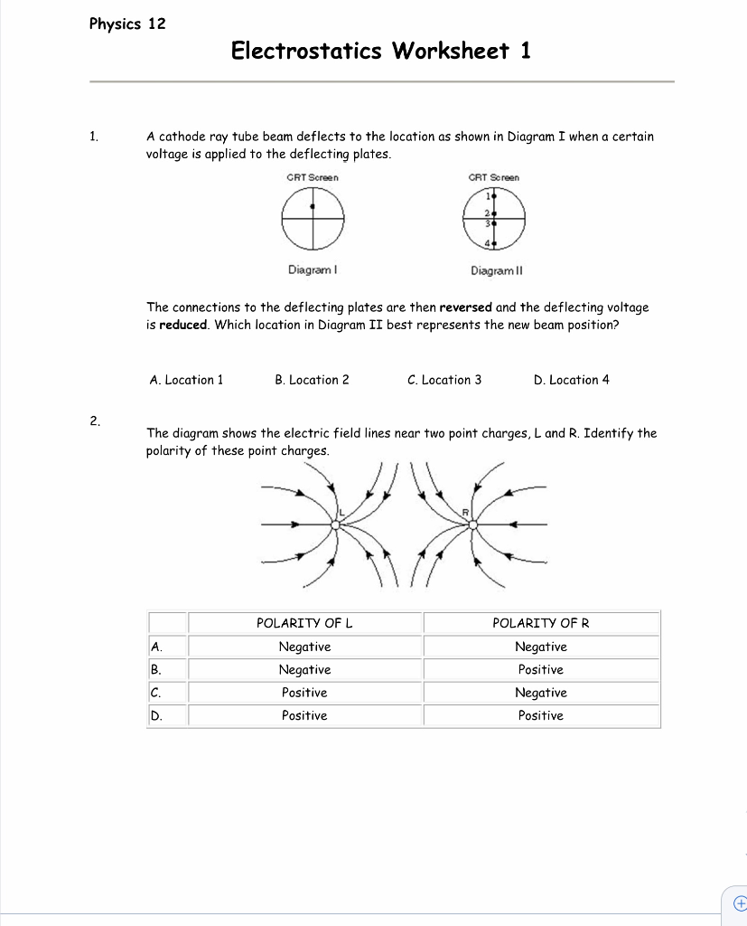SOLUTION Electrostatics Worksheet Studypool Worksheets Library SOLUTION Electrostatics Worksheet Studypool Worksheets Library