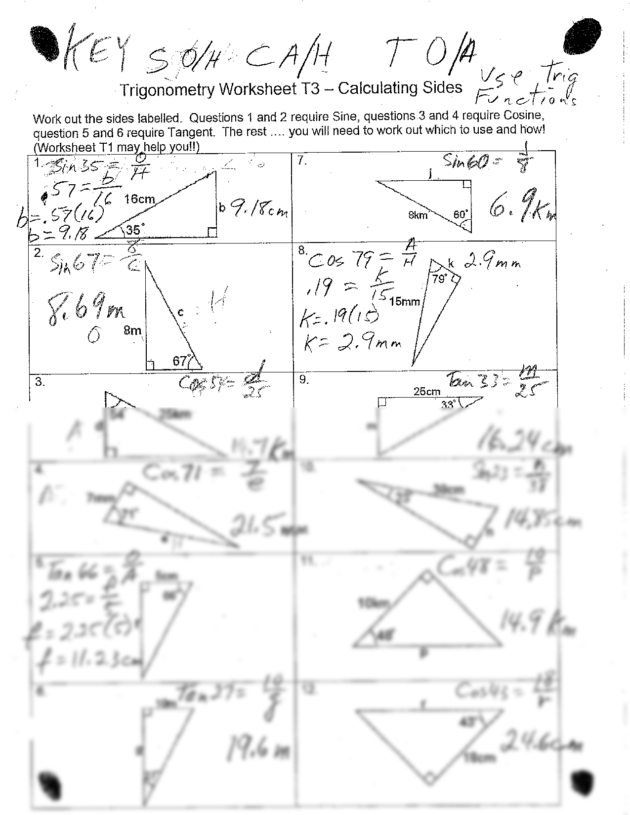 SOLUTION Trigonometry Worksheet Calculating Sides Studypool Worksheets Library