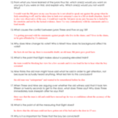 SOLUTION Twelve Angry Men Vocabulary Comprehension Sheet Worksheets Library