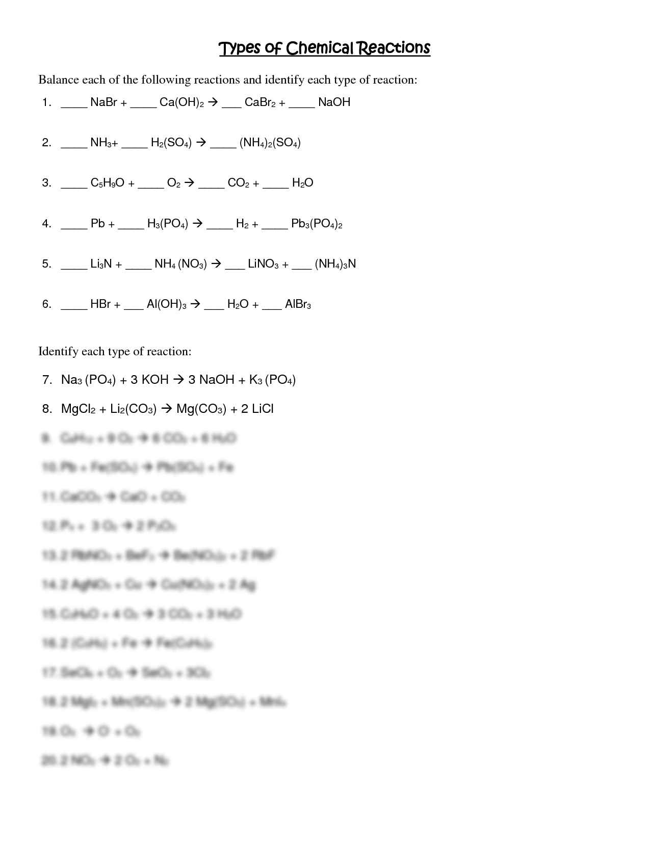 types of reactions worksheet answers types of reactions worksheet answers