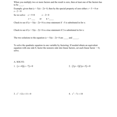 Solve Equations By Factoring Algebra 2 Worksheet